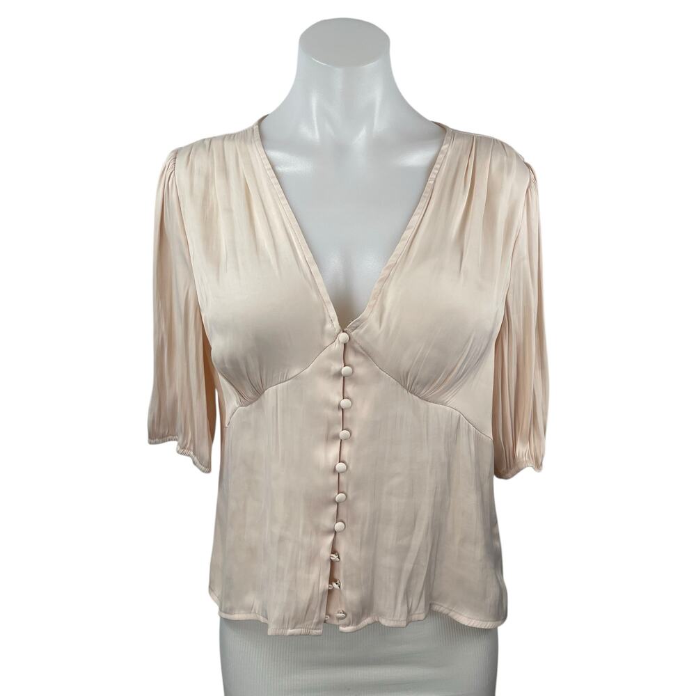 BB Dakota Steve Madden Cream Half Sleeve V Neck Button Front Blouse Top Size M